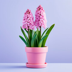 A beautiful hyacinth flower in a pot. Close-up.