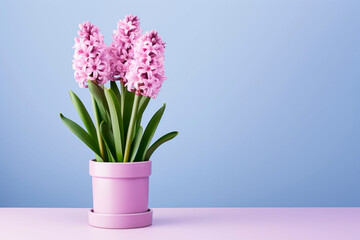 Hyacinth flower in a pot. Mockup. Space for text.