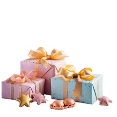 Holiday gifts treats and celebratory decorations on a transparent background