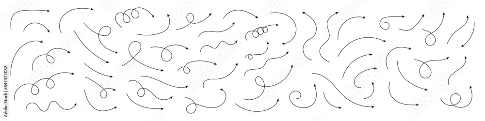 Aufkleber curved arrows. set of vector hand drawn zigzag arrows. collection of pointers. vector illustration.