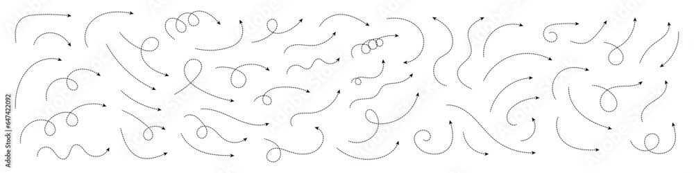 Poster thin curved dotted arrow. zigzag arrow stripes design with dotted lines. thin arrows. vector illustr