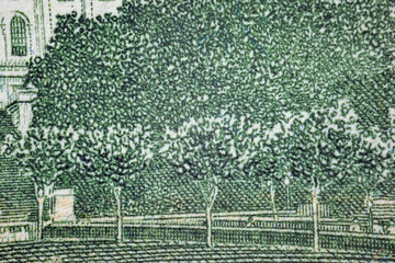 Capitol close-up on a fifty dollar bill, macro shot