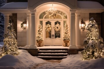 Beautifully decorated house at night with Christmas lights