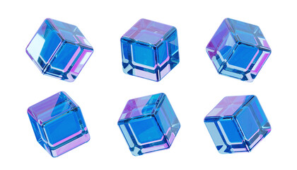 3d holographic glass cube. Isolated on white background. 3D rendering illustration. 
