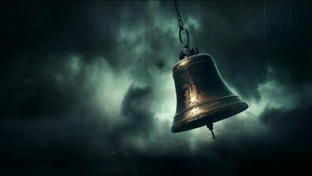 Giant bell ringing in the dark skies looping animation