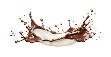 A splash of chocolate on a white surface. Chocolate and milk splashes on a transparent background.
