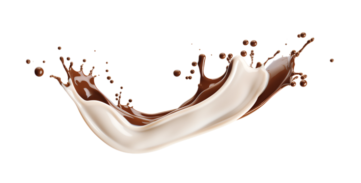 A splash of chocolate on a white surface. Chocolate and milk splashes on a transparent background.
