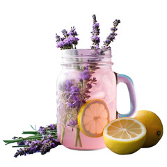 Lemonade with lavender in a jar on a transparent background