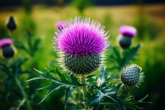 An image of milk thistle, scientifically known as silybum marianum. Generative AI
