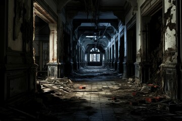 Fototapeta na wymiar Hallway leading to a mysterious and empty room. Generate Ai