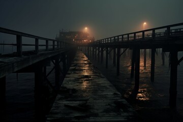Obraz premium Abandoned pier crumbling. Generate Ai