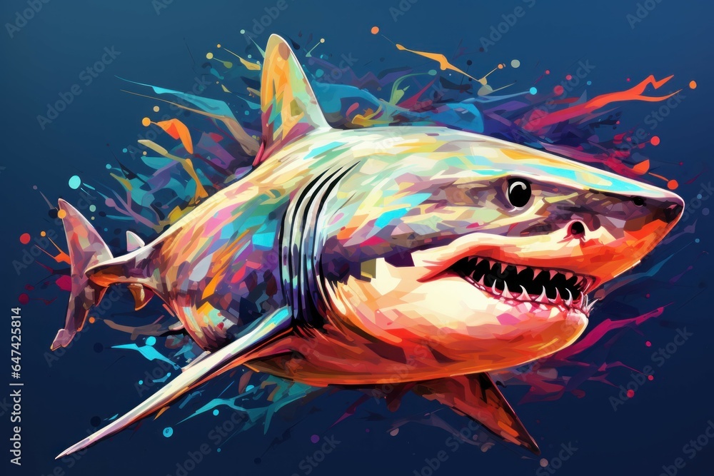 Poster dynamic abstract colorful 3d shark. generate ai
