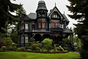 Fototapeta na wymiar Stately Beautiful victorian cute mansion. Generate Ai