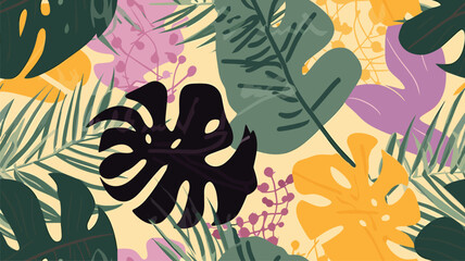 Tropical plants. Vector seamless pattern in flat style  