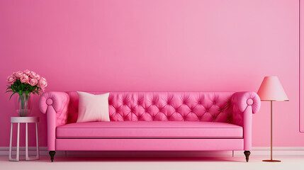 pink sofa in a minimalistic living room