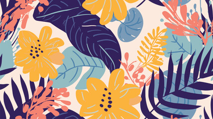 Tropical plants. Vector seamless pattern in flat style  