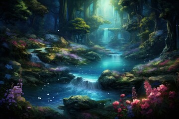 Obraz premium Tranquil Beautiful fantasy river. Generate Ai