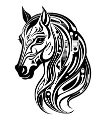 Portrait of Abstract Majestic Horse's Head With Flowing Locks. Illustrations isolated against white background 