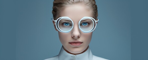 Futuristic portrait of a woman with glasses