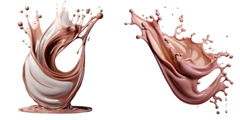 Fotobehang Png Set transparent background 3D render of chocolate milk splashing © 2rogan