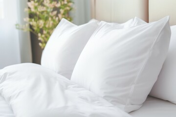 Fototapeta na wymiar Bed maid up pillows room. Generate Ai