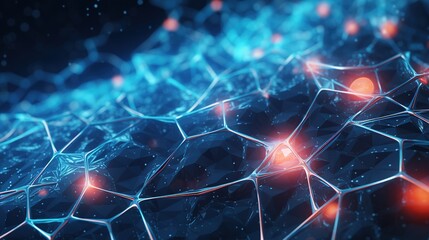 Blurred abstraction of crystal structures. Science or technology background. Digital wallpaper. Polygonal space. 3d grid surface. Illustration for banner, cover, brochure or presentation.