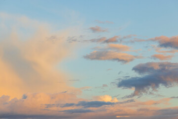 Gorgeous view of  clouds on pale blue sky.  Nature backgrounds concept. 