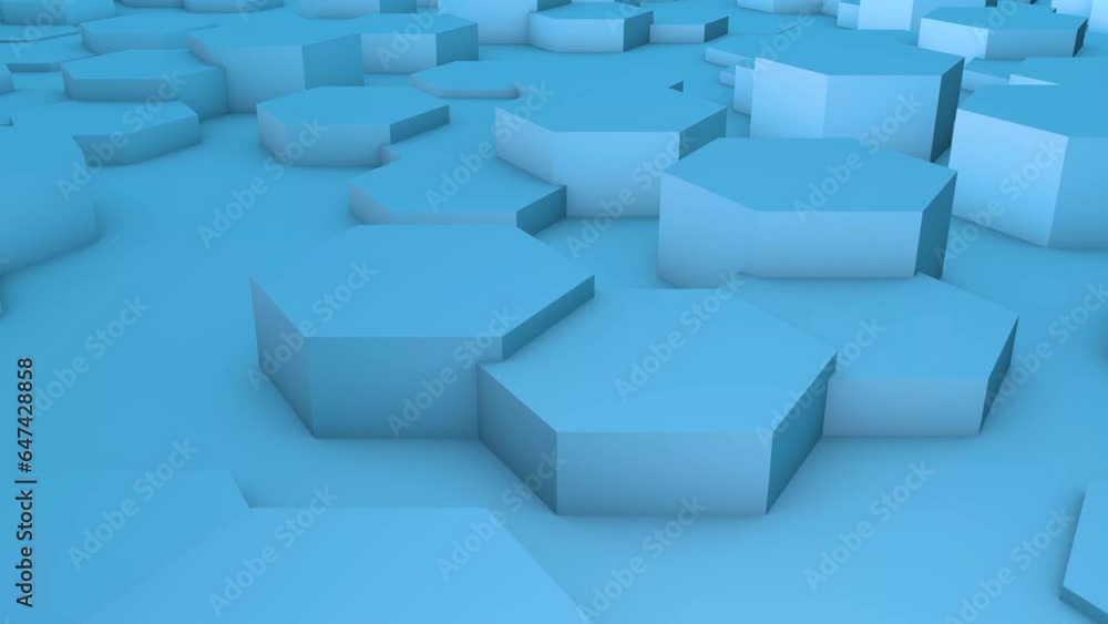 Poster animated intro screensaver in the form of blue 3d hexagons.