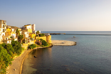 Fototapeta na wymiar Castellammare del Golfo on Sicily, town at coast in the morning light, Italy, Europe.