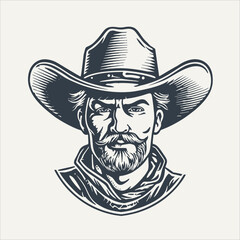 Cowboy with hat. Vintage woodcut engraving style vector illustration.