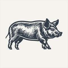 Detailed pork icon. Vintage woodcut engraving style vector illustration.