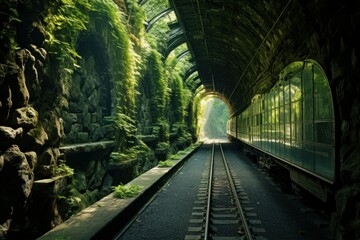 Futuristic Glass railway tunnel. Generate Ai