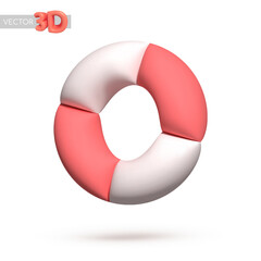 Vector 3d icon isolated on white background. Red and white lifebuoy, life preserver. Vector illustration for postcard, icons, poster, banner, web, design, arts.