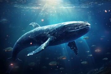Fototapeta premium Big whale floating in stars. Generate Ai