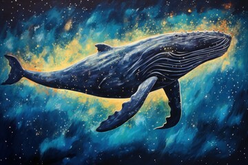 Awe-inspiring Big whale floating in stars. Generate Ai