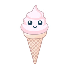 ice cream cone character isolated trendy Y2K style doodle cartoon hand drawn groovy hippie vector illustration