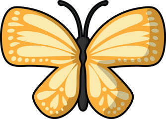 Detailed butterfly illustration. Shaded and outlined orange butterfly cartoon graphic.