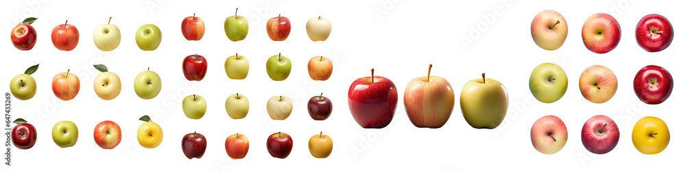 Poster png set various types of apples against a transparent background