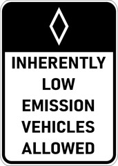 Transparent PNG of a Vector graphic of a usa Inherently Low Emission Vehicles highway sign. It consists of the wording  Inherently Low Emission Vehicles contained in a white rectangle