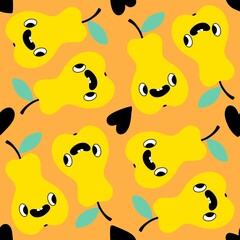 Naklejka premium Cartoon retro fruit seamless pears pattern for wrapping paper and kids clothes print and festive accessories
