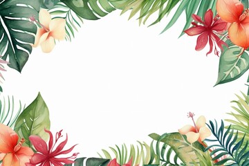 Tropical Hawaii plant frame with watercolor illustration. Generative AI