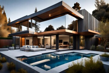 A custom designed residence in Menlo Park featuring a pool in the backyard