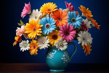 vibrant daisy blossoms in a vase. Generative AI