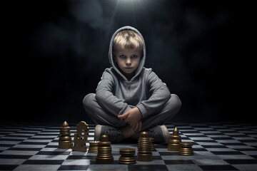 child playing chess, this design was generated by an artificial intelligence	