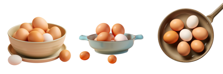 Png Set Eggs on pan and transparent background