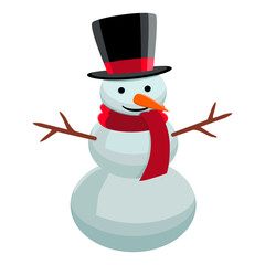 Snowman in hat. Cartoon vector illustration of snowman in flat style