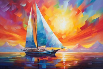 Colorful sailboat painting. Generative AI