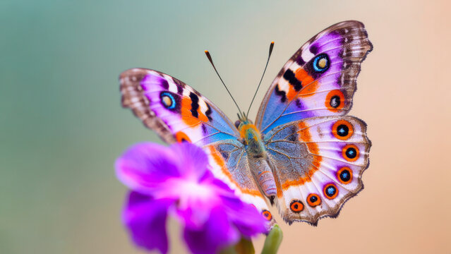 Macro Photo of Peacock Butterfly on pink flower