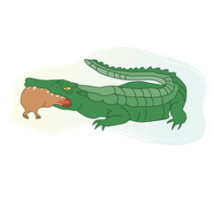 crocodile eating another animal crocodile cartoon isolated on white background