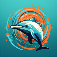 illustration of a dolphin in the waves, this design was generated by an artificial intelligence	